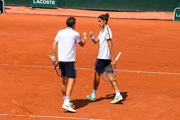 Attitude - Joie de Nicolas Mahut ( France ) - Pierre Hugues Herbert ( France ) TENNIS : Roland Garros 2021 - Internationaux de France - 08 06 2021 FedericoPestellini Panoramic 