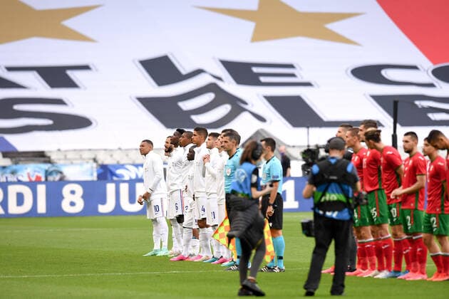ENTREE DES JOUEURS - HYMNES - 10 KYLIAN MBAPPE (FRA) - 19 KARIM BENZEMA (FRA) - 06 PAUL POGBA (FRA) - 03 PRESNEL KIMPEMBE (FRA) FOOTBALL : France vs Bulgarie - Match Amical - Preparation UEFA EURO, EM, Europameisterschaft,Fussball 2020 - 08 06 2021 FEP Panoramic 