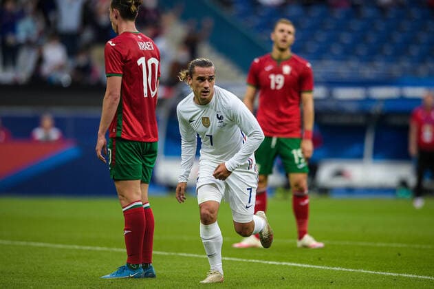 Joie des joueurs de l equipe de France apres le but de Antoine Griezmann ( 7 - France ) - FOOTBALL : France vs Bulgarie - Match Amical - Saint Denis - 08 06 2021 FedericoPestellini Panoramic 