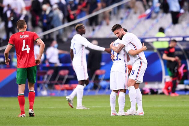 JOIE - FAIR PLAY - 09 OLIVIER GIROUD (FRA) FOOTBALL : France vs Bulgarie - Match Amical - Preparation UEFA EURO, EM, Europameisterschaft,Fussball 2020 - 08 06 2021 FEP Panoramic 