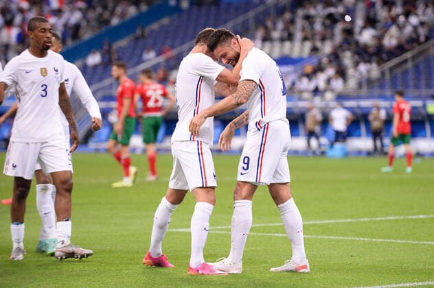 JOIE - FAIR PLAY - 09 OLIVIER GIROUD (FRA) FOOTBALL : France vs Bulgarie - Match Amical - Preparation UEFA EURO, EM, Europameisterschaft,Fussball 2020 - 08 06 2021 FEP Panoramic 