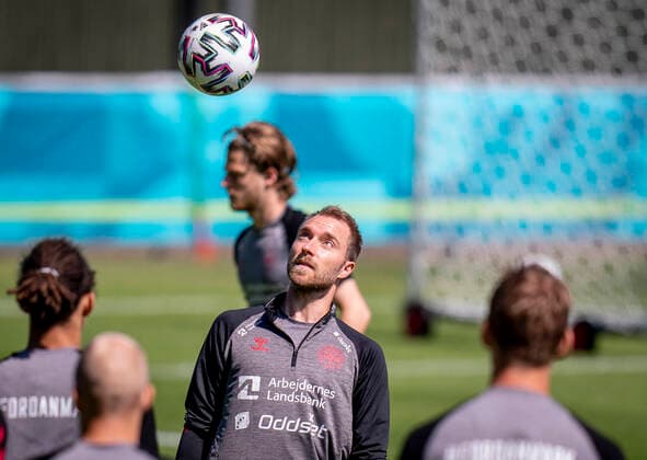 Christian Eriksen under fodboldlandsholdets mixed zone og traening i Helsingoer, onsdag den 9. juni 2021.. , Copenhagen Denmark