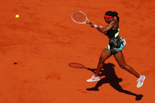 Mandatory Credit: Photo by Javier Garcia BPI Shutterstock (12046068bq) Coco Gauff in quarter-final action French Open Tennis, Day Eleven, Roland Garros, Paris, France - 09 Jun 2021 French Open Tennis, Day Eleven, Roland Garros, Paris, France - 09 Jun 2021  Copyright: xJavierxGarcia BPI Shutterstockx 12046068bq