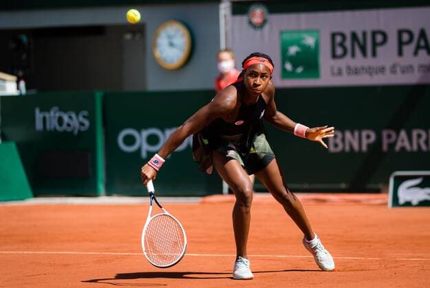 Mandatory Credit: Photo by Rob Prange Shutterstock (12046067u) Cori Gauff of the United States in action during the quarter-finals of the 2021 Roland Garros Grand Slam Tournament French Open Tennis, Day Eleven, Roland Garros, Paris, France - 09 Jun 2021 French Open Tennis, Day Eleven, Roland Garros, Paris, France - 09 Jun 2021  Copyright: xRobxPrange Shutterstockx 12046067u