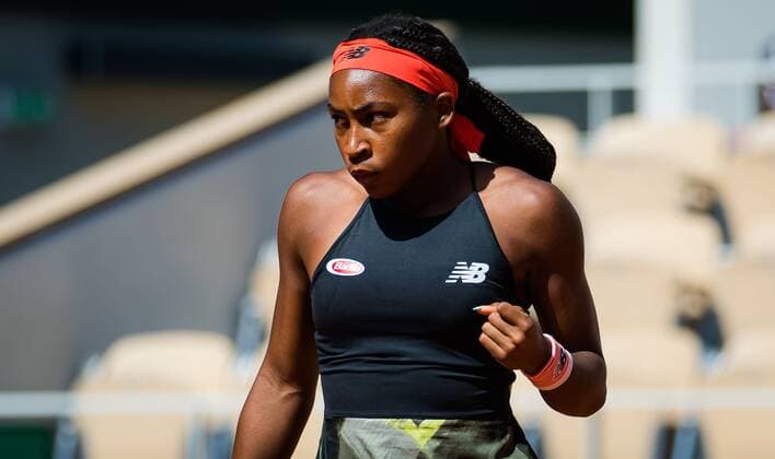 Mandatory Credit: Photo by Rob Prange Shutterstock (12046067f) Cori Gauff of the United States in action during the quarter-finals of the 2021 Roland Garros Grand Slam Tournament French Open Tennis, Day Eleven, Roland Garros, Paris, France - 09 Jun 2021 French Open Tennis, Day Eleven, Roland Garros, Paris, France - 09 Jun 2021  Copyright: xRobxPrange Shutterstockx 12046067f