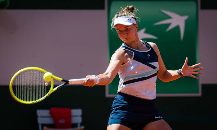 June 9, 2021, PARIS, FRANCE: Barbora Krejcikova of the Czech Republic in action during the quarter-finals of the 2021 Roland Garros Grand Slam Tournament against Cori Gauff of the United States PARIS FRANCE - ZUMAa181 20210609_zaa_a181_027 Copyright: xRobxPrangex