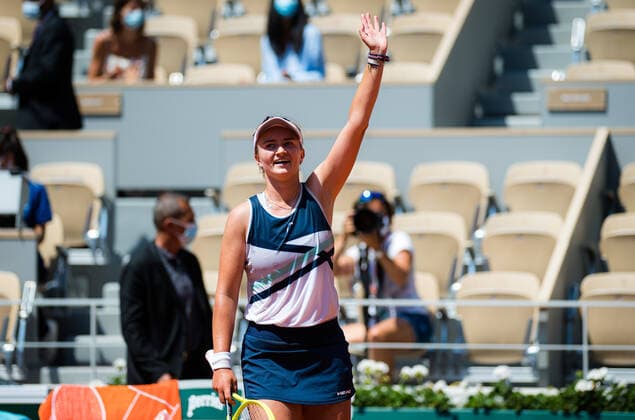 June 9, 2021, PARIS, FRANCE: Barbora Krejcikova of the Czech Republic reacts to winning her quarter-final of the 2021 Roland Garros Grand Slam Tournament against Cori Gauff of the United States PARIS FRANCE - ZUMAa181 20210609_zaa_a181_037 Copyright: xRobxPrangex