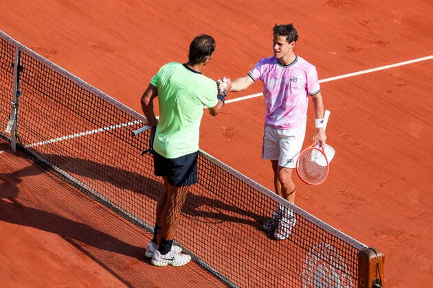 TENNIS - French Open 2021 PARIS,FRANCE,09.June.21 - TENNIS - ATP, Tennis Herren World Tour, French Open, Roland Garros, Grand Slam. Image shows Rafael Nadal (ESP) and Diego Schwartzman (ARG).  GEPAxpictures xPatrickxSteiner