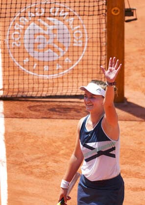 (210610) -- PARIS, June 10, 2021 -- Barbora Krejcikova of the Czech Republic celebrates after winning the women s singles quarterfinal against Coco Gauff of the United States at the French Open tennis tournament at Roland Garros in Paris, France, June 9, 2021. ) (SP)FRANCE-PARIS-TENNIS-ROLAND GARROS-FRENCH OPEN-WOMEN S SINGLES-DAY 11 GaoxJing 