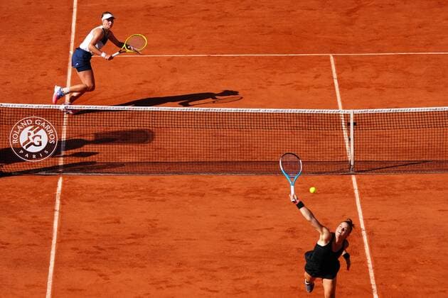 Mandatory Credit: Photo by Javier Garcia BPI Shutterstock (12058061fb) Barbora Strycova and Maria Sakkari during their semi final match French Open Tennis, Day Twelve, Roland Garros, Paris, France - 10 Jun 2021 French Open Tennis, Day Twelve, Roland Garros, Paris, France - 10 Jun 2021  Copyright: xJavierxGarcia BPI Shutterstockx 12058061fb