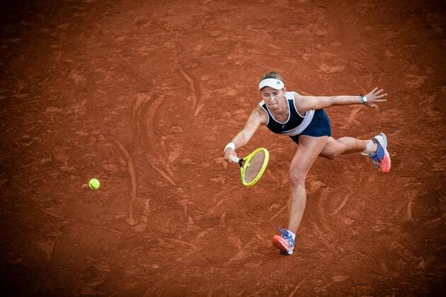 Barbora KREJCIKOVA of Czech Republic plays a ball during her women s single against Maria SAKKARI of Greece on the Semi final of the French Open tennis tournament at Roland Garros in Paris, France, 10 June 2021.  Copyright: xAurelienxMorissardx