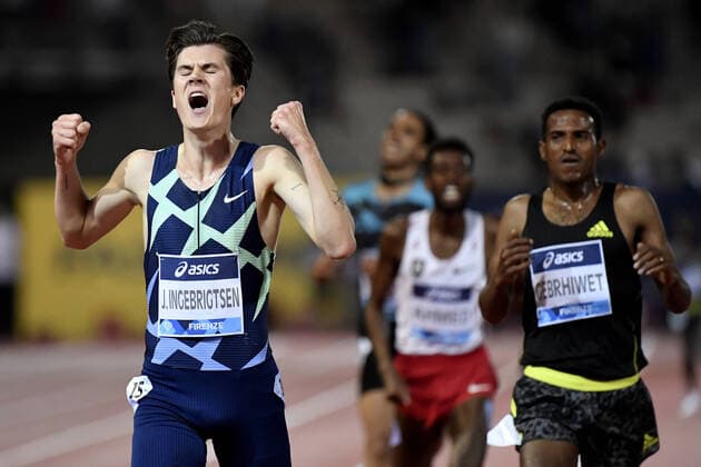 Bilder des Jahres 2021, Sport 06 Juni Sport Bilder des Tages Jakob Ingebrigtsen of Norway reacts after winning the 5000m Men during the Wanda Diamond League Golden Gala meeting at the Luigi Ridolfi stadium in Florence, Italy, June 10th, 2021. Photo Andrea Staccioli Insidefoto andreaxstaccioli
