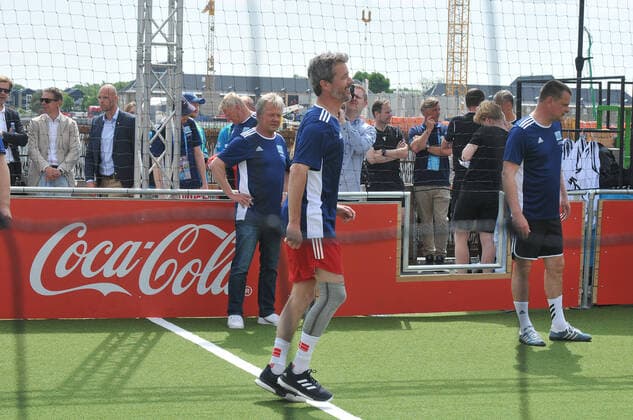 EURO 2021, Kronprinz Frederik von Dänemark bei einem Fußballspiel in der Fanzone in Kopenhagen Copenhagen, Denmark. 11 June 2021,Danish cronw prince Frederik opens offical EEFA Euro 2020 footbal festival in Copenhagen in UEFA festival copenahgen footbal village by playing football with danish foots stars tody in Danish capital. (Photo..Francis Joseph Dean Dean Pictures)