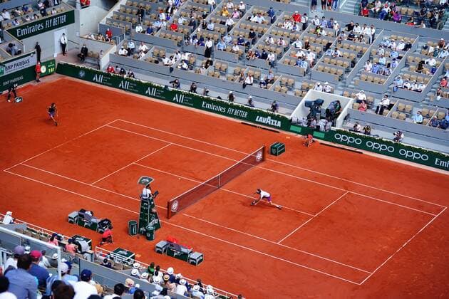 Mandatory Credit: Photo by Javier Garcia BPI Shutterstock (12058128ap) Stefanos Tsitsipas volleys a winner at the net during his semi final match against Alexander Zverev French Open Tennis, Day Thirteen, Roland Garros, Paris, France - 11 Jun 2021 French Open Tennis, Day Thirteen, Roland Garros, Paris, France - 11 Jun 2021  Copyright: xJavierxGarcia BPI Shutterstockx 12058128ap