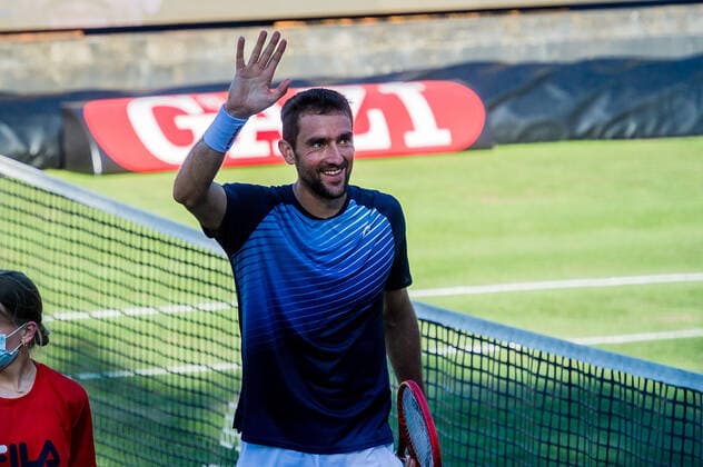 Marin Cilic (CRO) Winken Lachen Freude nach Sieg gegen Shapovalov beim Spiel Denis Shapovalov (CAN) vs. Marin Cilic (CRO) ATP, Tennis Herren 250 ATP TOUR ATP-Rasenturnier: MercedesCup 2021 am 11.06.2021 in Stuttgart (TC Weissenhof), Baden-Wuerttemberg, Deutschland Stuttgart. 11.06.21 Tennis , 11.06.2021, Stuttgart (Deutschland)