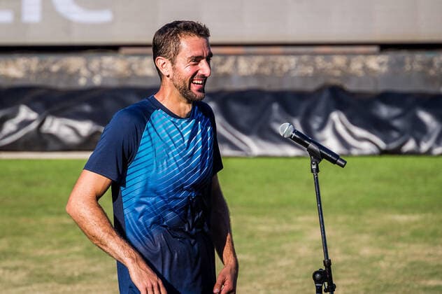 Marin Cilic (CRO) Lachen Freude nach Sieg gegen Shapovalov beim Spiel Denis Shapovalov (CAN) vs. Marin Cilic (CRO) ATP, Tennis Herren 250 ATP TOUR ATP-Rasenturnier: MercedesCup 2021 am 11.06.2021 in Stuttgart (TC Weissenhof), Baden-Wuerttemberg, Deutschland Stuttgart. 11.06.21 Tennis , 11.06.2021, Stuttgart (Deutschland)