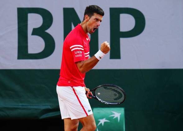 Mandatory Credit: Photo by Javier Garcia BPI Shutterstock (12058128id) Novak Djokovic celebrates during his semi final match French Open Tennis, Day Thirteen, Roland Garros, Paris, France - 11 Jun 2021 French Open Tennis, Day Thirteen, Roland Garros, Paris, France - 11 Jun 2021  Copyright: xJavierxGarcia BPI Shutterstockx 12058128id