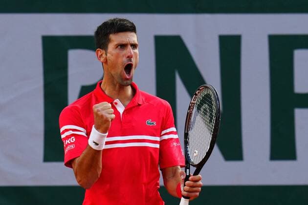 Mandatory Credit: Photo by Javier Garcia BPI Shutterstock (12058128il) Novak Djokovic celebrates during his semi final match French Open Tennis, Day Thirteen, Roland Garros, Paris, France - 11 Jun 2021 French Open Tennis, Day Thirteen, Roland Garros, Paris, France - 11 Jun 2021  Copyright: xJavierxGarcia BPI Shutterstockx 12058128il