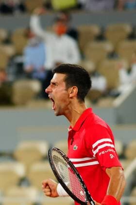 Mandatory Credit: Photo by Javier Garcia BPI Shutterstock (12058128mn) Novak Djokovic celebrates during his semi final match French Open Tennis, Day Thirteen, Roland Garros, Paris, France - 11 Jun 2021 French Open Tennis, Day Thirteen, Roland Garros, Paris, France - 11 Jun 2021  Copyright: xJavierxGarcia BPI Shutterstockx 12058128mn