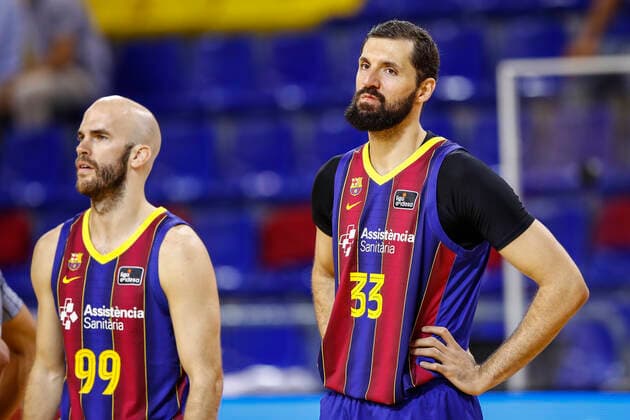 Basketball, Halbfinale, FC Barcelona - CB 1939 Canarias FC Barcelona, Barca V Lenovo Tenerife - Liga ACB Playoff 33 Nikola Mirotic of FC Barcelona and 99 Nick Calathes of FC Barcelona during the Liga ACB playoff 3rd match of the semi final between FC Barcelona and Lenovo Tenerife at Palau Blaugrana on June 11, 2021 in Barcelona, Spain. Barcelona Spain bonilla-fcbarcel210611_np07s  Copyright: xXavierxBonillax