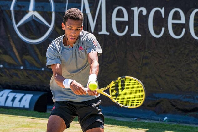 Felix Auger-Aliassime (CAN). Deutschland, Stuttgart, 13.06.2021, Tennis, ATP250, MercedesCup 2021, Finale, Marin Cilic (CRO) - Felix Auger-Aliassime (CAN), TC Weissenhof Foto: A2 Bildagentur Peter Hartenfelser