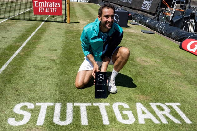 Der Sieger des MercedesCup 2021 Marin Cilic (CRO). Deutschland, Stuttgart, 13.06.2021, Tennis, ATP250, MercedesCup 2021, Finale, Marin Cilic (CRO) - Felix Auger-Aliassime (CAN), TC Weissenhof Foto: A2 Bildagentur Peter Hartenfelser