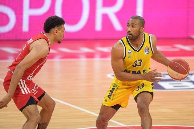 Basketball, BBL, 20210613, FC Bayern München - Alba Berlin. Im Bild Wade BALDWIN (FC Bayern München, 2) und Jayson GRANGER (Alba Berlin, 33). München Audi Dome Bayern Deutschland Copyright: Passion2Press MarkusxFischerx