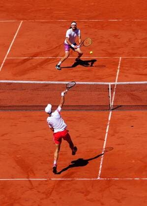 Mandatory Credit: Photo by Javier Garcia BPI Shutterstock (12058233cf) Novak Djokovic and Stefanos Tsitsipas during the Men s Singles final French Open Tennis, Day Fifteen, Roland Garros, Paris, France - 13 Jun 2021 French Open Tennis, Day Fifteen, Roland Garros, Paris, France - 13 Jun 2021  Copyright: xJavierxGarcia BPI Shutterstockx 12058233cf