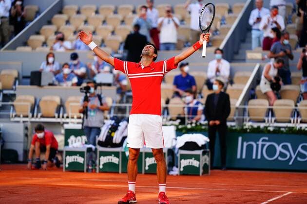 Mandatory Credit: Photo by Javier Garcia BPI Shutterstock (12058233jb) Novak Djokovic celebrates winning the Men s Singles final French Open Tennis, Day Fifteen, Roland Garros, Paris, France - 13 Jun 2021 French Open Tennis, Day Fifteen, Roland Garros, Paris, France - 13 Jun 2021  Copyright: xJavierxGarcia BPI Shutterstockx 12058233jb