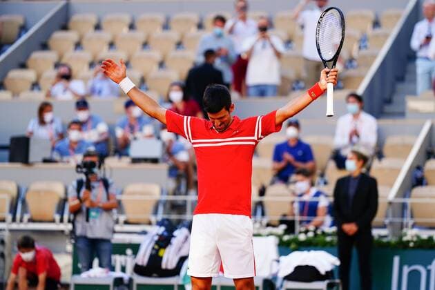 Mandatory Credit: Photo by Javier Garcia BPI Shutterstock (12058233iy) Novak Djokovic celebrates winning the Men s Singles final French Open Tennis, Day Fifteen, Roland Garros, Paris, France - 13 Jun 2021 French Open Tennis, Day Fifteen, Roland Garros, Paris, France - 13 Jun 2021  Copyright: xJavierxGarcia BPI Shutterstockx 12058233iy