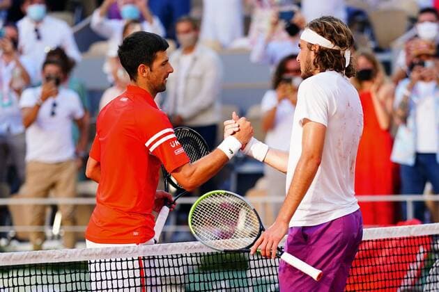 Mandatory Credit: Photo by Javier Garcia BPI Shutterstock (12058233je) Novak Djokovic celebrates winning the Men s Singles final and is congratulated by Stefanos Tsitsipas French Open Tennis, Day Fifteen, Roland Garros, Paris, France - 13 Jun 2021 French Open Tennis, Day Fifteen, Roland Garros, Paris, France - 13 Jun 2021  Copyright: xJavierxGarcia BPI Shutterstockx 12058233je