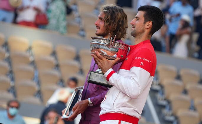2021 Roland Garros Mens Single Final Novak Djokovic , Serbia and Stefanos Tsitsipas , Greece