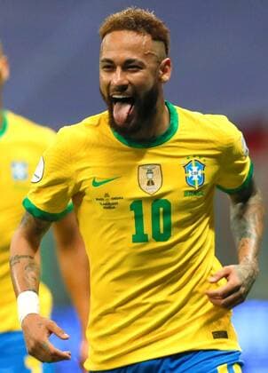 Brazil s Neymar Jr celebrates after scoring against Venezuela, during the inaugural match of the Copa America at the Mane Garrincha Stadium in Brasilia, Brazil, 13 June 2021. Brazil - Venezuela !ACHTUNG: NUR REDAKTIONELLE NUTZUNG!  Copyright: xFernandoxBizerraxJrx AME5514 20210614-637592306337152860