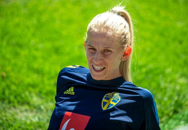 210614 Sofia Jakobsson of Sweden during a practice and press conference, PK, Pressekonferenz with the Swedish womenÂ s national football team on June 14, 2021 in Kalmar. Photo: Suvad Mrkonjic BILDBYRAN COP 170 SM0082 fotboll football soccer fotball träning presskonferens training practice press conference sverige sweden dam bbeng Copyright: SUVADxMRKONJIC BB210614SM005