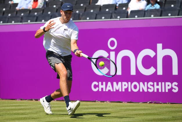 Mandatory Credit: Photo by Ella Ling BPI Shutterstock (12071591as) Jack Draper of Great Britain in action Cinch Championships, Day One, Tennis, Queens Club, London, UK - 14 June 2021 EDITORIAL USE ONLY No use with unauthorised audio, video, data, fixture lists, club league logos or live services. Online in-match use limited to 120 images, no video emulation. No use in betting, games or single club league player publications. Cinch Championships, Day One, Tennis, Queens Club, London, UK - 14 June 2021 EDITORIAL USE ONLY No use with unauthorised audio, video, data, fixture lists, club league logos or live services. Online in-match use limited to 120 images, no video emulation. No use in betting, games or single club league player publications.  Copyright: xEllaxLing BPI Shutterstockx 12071591as