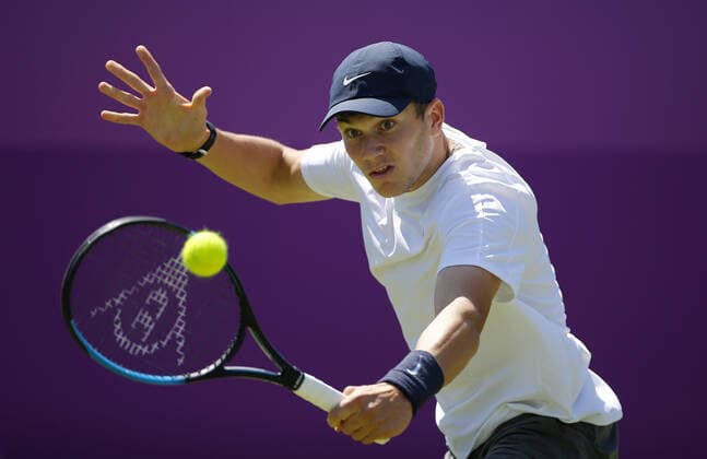 Mandatory Credit: Photo by Ella Ling BPI Shutterstock (12071591af) Jack Draper of Great Britain in action Cinch Championships, Day One, Tennis, Queens Club, London, UK - 14 June 2021 EDITORIAL USE ONLY No use with unauthorised audio, video, data, fixture lists, club league logos or live services. Online in-match use limited to 120 images, no video emulation. No use in betting, games or single club league player publications. Cinch Championships, Day One, Tennis, Queens Club, London, UK - 14 June 2021 EDITORIAL USE ONLY No use with unauthorised audio, video, data, fixture lists, club league logos or live services. Online in-match use limited to 120 images, no video emulation. No use in betting, games or single club league player publications.  Copyright: xEllaxLing BPI Shutterstockx 12071591af