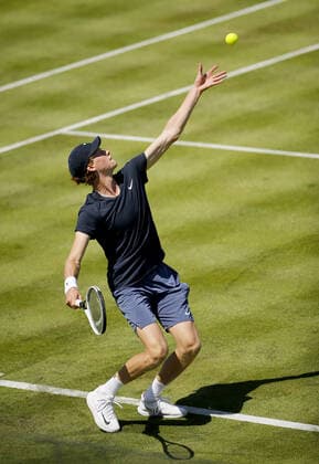 Mandatory Credit: Photo by Ella Ling BPI Shutterstock (12071591g) Jannik Sinner of Italy in action Cinch Championships, Day One, Tennis, Queens Club, London, UK - 14 June 2021 EDITORIAL USE ONLY No use with unauthorised audio, video, data, fixture lists, club league logos or live services. Online in-match use limited to 120 images, no video emulation. No use in betting, games or single club league player publications. Cinch Championships, Day One, Tennis, Queens Club, London, UK - 14 June 2021 EDITORIAL USE ONLY No use with unauthorised audio, video, data, fixture lists, club league logos or live services. Online in-match use limited to 120 images, no video emulation. No use in betting, games or single club league player publications.  Copyright: xEllaxLing BPI Shutterstockx 12071591g
