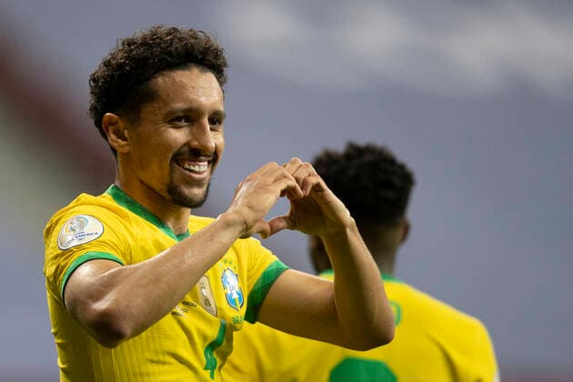 13th June 2021; Mane Garrincha Stadium, Brasilia, Distrito Federal, Brazil; Copa America, Brazil versus Venezuela; Marquinhos of Brazil celebrates his goal in the 23th minute 1-0  ActionPlus12296159 LucasxFigueiredo