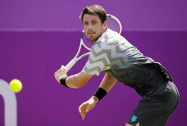Mandatory Credit: Photo by Ella Ling BPI Shutterstock (12071591bg) Cameron Norrie of GBR in action Cinch Championships, Day One, Tennis, Queens Club, London, UK - 14 June 2021 EDITORIAL USE ONLY No use with unauthorised audio, video, data, fixture lists, club league logos or live services. Online in-match use limited to 120 images, no video emulation. No use in betting, games or single club league player publications. Cinch Championships, Day One, Tennis, Queens Club, London, UK - 14 June 2021 EDITORIAL USE ONLY No use with unauthorised audio, video, data, fixture lists, club league logos or live services. Online in-match use limited to 120 images, no video emulation. No use in betting, games or single club league player publications.  Copyright: xEllaxLing BPI Shutterstockx 12071591bg