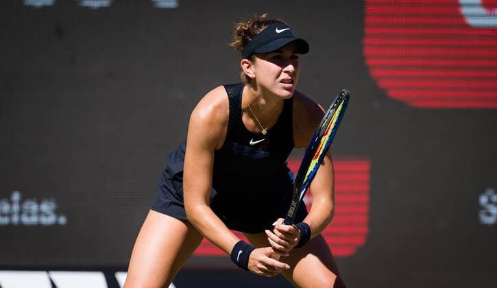 Mandatory Credit: Photo by Rob Prange Shutterstock (12072930ae) Belinda Bencic of Switzerland in actin during the first round at the 2021 bett1open WTA, Tennis Damen 500 tennis tournament bett1open Tournament, Tennis, Berlin, Germany - 14 Jun 2021 bett1open Tournament, Tennis, Berlin, Germany - 14 Jun 2021  Copyright: xRobxPrange Shutterstockx 12072930ae