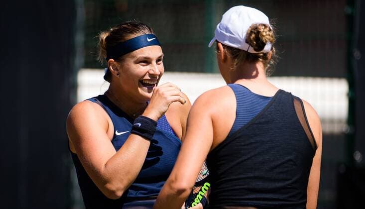 Mandatory Credit: Photo by Rob Prange Shutterstock (12072930bw) Aryna Sabalenka & Victoria Azarenka of Belarus playing doubles at the 2021 bett1open WTA, Tennis Damen 500 tennis tournament bett1open Tournament, Tennis, Berlin, Germany - 14 Jun 2021 bett1open Tournament, Tennis, Berlin, Germany - 14 Jun 2021  Copyright: xRobxPrange Shutterstockx 12072930bw