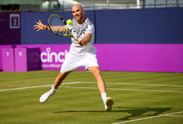 Mandatory Credit: Photo by Ella Ling BPI Shutterstock (12071591ch) Adrian Mannarino of France in action Cinch Championships, Day One, Tennis, Queens Club, London, UK - 14 June 2021 EDITORIAL USE ONLY No use with unauthorised audio, video, data, fixture lists, club league logos or live services. Online in-match use limited to 120 images, no video emulation. No use in betting, games or single club league player publications. Cinch Championships, Day One, Tennis, Queens Club, London, UK - 14 June 2021 EDITORIAL USE ONLY No use with unauthorised audio, video, data, fixture lists, club league logos or live services. Online in-match use limited to 120 images, no video emulation. No use in betting, games or single club league player publications.  Copyright: xEllaxLing BPI Shutterstockx 12071591ch