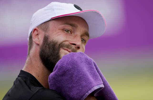 Mandatory Credit: Photo by Ella Ling BPI Shutterstock (12071591cc) Liam Broady of GBR frustrated Cinch Championships, Day One, Tennis, Queens Club, London, UK - 14 June 2021 EDITORIAL USE ONLY No use with unauthorised audio, video, data, fixture lists, club league logos or live services. Online in-match use limited to 120 images, no video emulation. No use in betting, games or single club league player publications. Cinch Championships, Day One, Tennis, Queens Club, London, UK - 14 June 2021 EDITORIAL USE ONLY No use with unauthorised audio, video, data, fixture lists, club league logos or live services. Online in-match use limited to 120 images, no video emulation. No use in betting, games or single club league player publications.  Copyright: xEllaxLing BPI Shutterstockx 12071591cc