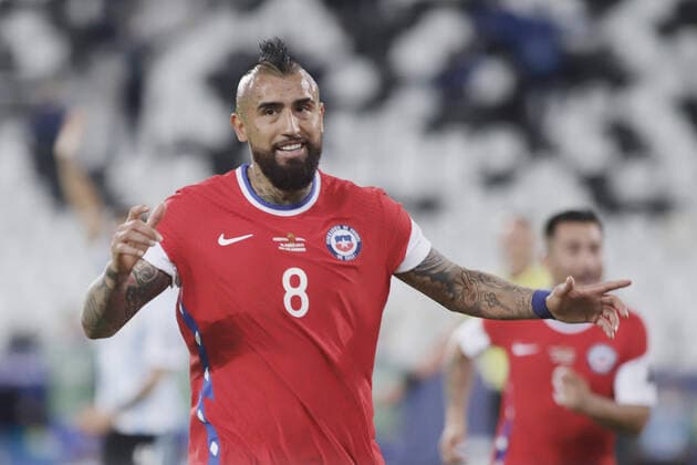 (210615) -- RIO DE JANEIRO, June 15, 2021 -- Arturo Vidal of Chile celebrates during the Group A match between Argentina and Chile at the 2021 Copa America in Brasilia, Brazil, June 14, 2021. ) (SP)BRAZIL-RIO DE JANEIRO-COPA AMERICA-ARGENTINA VS CHILE RahelxPatrasso 