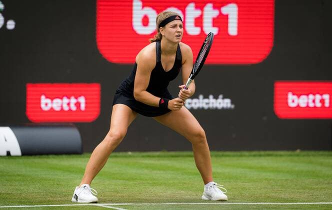 Mandatory Credit: Photo by Rob Prange Shutterstock (12072931z) Karolina Muchova of the Czech Republic in action during the first round of the 2021 bett1open WTA, Tennis Damen 500 tennis tournament bett1open Tournament, Tennis, Berlin, Germany - 15 Jun 2021 bett1open Tournament, Tennis, Berlin, Germany - 15 Jun 2021  Copyright: xRobxPrange Shutterstockx 12072931z