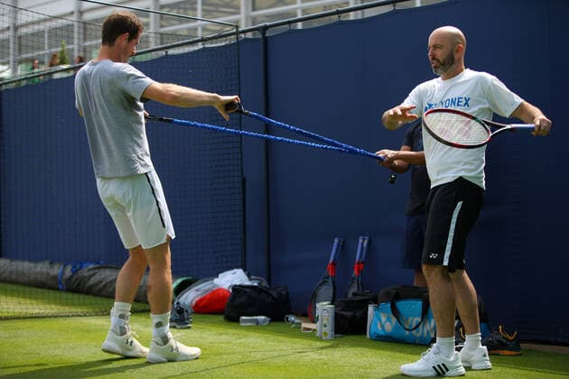 Mandatory Credit: Photo by Ella Ling BPI Shutterstock (12074706t) Andy Murray of GBR preps for practice Cinch Championships, Day Two, Tennis, Queens Club, London, UK - 15 June 2021 EDITORIAL USE ONLY No use with unauthorised audio, video, data, fixture lists, club league logos or live services. Online in-match use limited to 120 images, no video emulation. No use in betting, games or single club league player publications. Cinch Championships, Day Two, Tennis, Queens Club, London, UK - 15 June 2021 EDITORIAL USE ONLY No use with unauthorised audio, video, data, fixture lists, club league logos or live services. Online in-match use limited to 120 images, no video emulation. No use in betting, games or single club league player publications. Copyright: xEllaxLing BPI Shutterstockx 12074706t