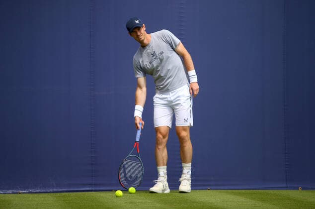 Mandatory Credit: Photo by Ella Ling BPI Shutterstock (12074706r) Andy Murray of GBR preps for practice Cinch Championships, Day Two, Tennis, Queens Club, London, UK - 15 June 2021 EDITORIAL USE ONLY No use with unauthorised audio, video, data, fixture lists, club league logos or live services. Online in-match use limited to 120 images, no video emulation. No use in betting, games or single club league player publications. Cinch Championships, Day Two, Tennis, Queens Club, London, UK - 15 June 2021 EDITORIAL USE ONLY No use with unauthorised audio, video, data, fixture lists, club league logos or live services. Online in-match use limited to 120 images, no video emulation. No use in betting, games or single club league player publications. Copyright: xEllaxLing BPI Shutterstockx 12074706r