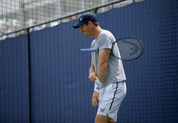Mandatory Credit: Photo by Ella Ling BPI Shutterstock (12074706h) Andy Murray of GBR preps for practice Cinch Championships, Day Two, Tennis, Queens Club, London, UK - 15 June 2021 EDITORIAL USE ONLY No use with unauthorised audio, video, data, fixture lists, club league logos or live services. Online in-match use limited to 120 images, no video emulation. No use in betting, games or single club league player publications. Cinch Championships, Day Two, Tennis, Queens Club, London, UK - 15 June 2021 EDITORIAL USE ONLY No use with unauthorised audio, video, data, fixture lists, club league logos or live services. Online in-match use limited to 120 images, no video emulation. No use in betting, games or single club league player publications. Copyright: xEllaxLing BPI Shutterstockx 12074706h