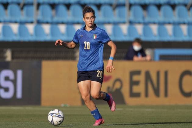 Ferrara, Italy, 10th June 2021. Angelica Soffia of Italy during the International Football Friendly match at Stadio Paolo Mazza di Ferrara, Ferrara. Picture credit should read: Jonathan Moscrop Sportimage EDITORIAL USE ONLY. No use with unauthorised audio, video, data, fixture lists, club league logos or live services. Online in-match use limited to 120 images, no video emulation. No use in betting, games or single club league player publications. SPI-1077-0075