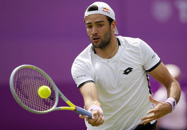Mandatory Credit: Photo by Ella Ling BPI Shutterstock (12074706ap) Matteo Berrettini of Italy in action Cinch Championships, Day Two, Tennis, Queens Club, London, UK - 15 June 2021 EDITORIAL USE ONLY No use with unauthorised audio, video, data, fixture lists, club league logos or live services. Online in-match use limited to 120 images, no video emulation. No use in betting, games or single club league player publications. Cinch Championships, Day Two, Tennis, Queens Club, London, UK - 15 June 2021 EDITORIAL USE ONLY No use with unauthorised audio, video, data, fixture lists, club league logos or live services. Online in-match use limited to 120 images, no video emulation. No use in betting, games or single club league player publications.  Copyright: xEllaxLing BPI Shutterstockx 12074706ap